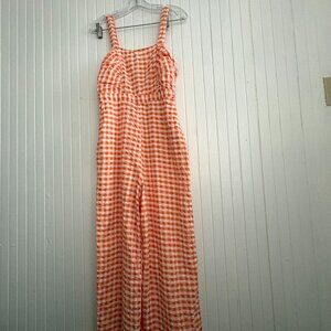 Monki 100% Cotton Orange Gingham Jumpsuit